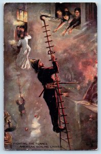 Hackney Postcard Fighting the Flames American Scaling Ladder 1906 Oilette Tuck