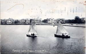 Postcard NJ Ocean Grove - Sailboats on Fletcher Lake - Rotograph 1907