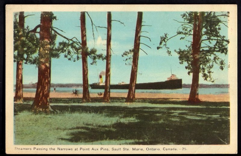 Ontario SAULT STE. MARIE Steamers Passing the Narrows Point Aux Pins - pm1948