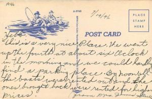 Main Boat Landing 1946 JAMESTOWN PENNSYLVANIA Flag MWM linen postcard 3028