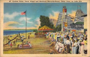 Linen Era, Roller Coaster, Cyclone Racer, Cedar Point,Lake Erie, OH,Old Postcard