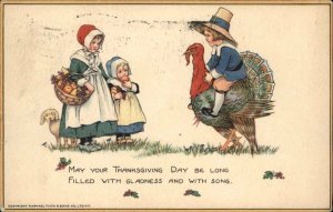 Tuck Thanksgiving Ser 101 Little Boy Pilgrim Riding Turkey c1910 Postcard