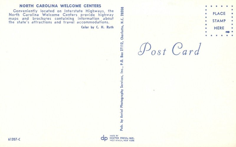 Vintage Postcard View of North Carolina Welcome Centers Interstate Highways 