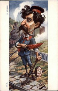 French Politics  Satire Caricature Comic Art Railroads BOURRAT c1900 Postcard