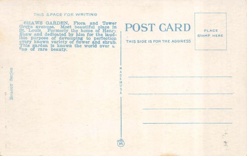ST LOUIS, MO Missouri    FLORAL DISPLAY HOUSE~Shaws Garden    c1920's Postcard