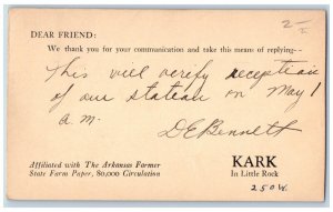 Arkansas AR Postal Card KARK in Little Rock Verify Reception 1932 Posted