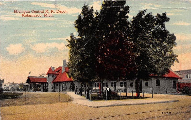 C9/ Kalamazoo Michigan Mi Postcard c1910 Michigan Central Railroad Depot