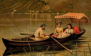 1870's-80's O. A Hale San Jose CA Lake Scene Boat Man & Two Lovely Ladies 7B