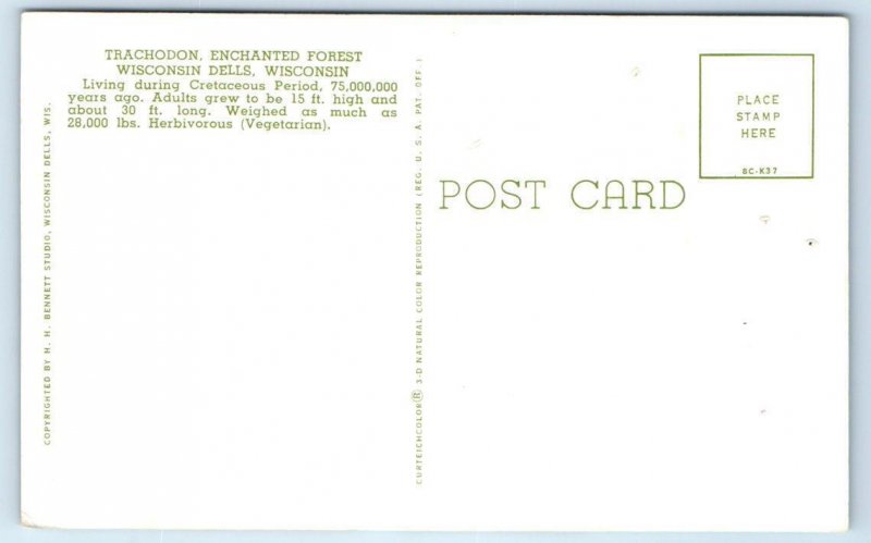 WISCONSIN DELLS, WI ~ Enchanted Forest ~ TRACHODON DINOSAUR  c1960s Postcard