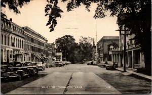 Vtg Thomaston Maine ME Main Street Old Cars Esso Knox Hotel 1950s Postcard 