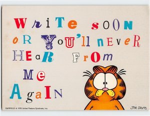 Postcard Write Soon Or You'll never Hear From Me Again, Garfield