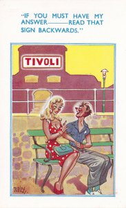 Word Games With Risque Road Sign Old Comic Postcard