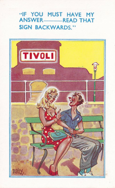 Word Games With Risque Road Sign Old Comic Postcard