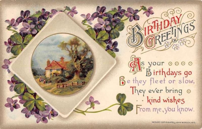 Group Of 4 Best Birthday Wishes Flower Scene Winsch Antique Postcards K98169