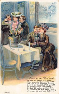 B132 Immer an der wand lang 1910 Couples Flirt Champagne Bottl embossed postcard