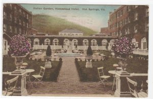 Italian Garden Homestead Hotel Hot Springs Virginia hand colored postcard