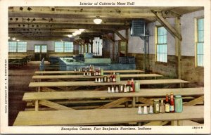 Linen Postcard Interior of Cafeteria Mess Hall Fort Benjamin Harrison, Indiana