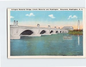 Postcard Arlington Memorial Bridge Lincoln Memorial & Washington Monument USA