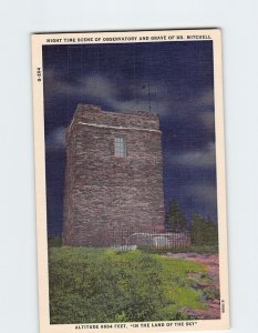 Postcard Night Time Scene Of Observatory And Grave Of Dr. Mitchell NC USA