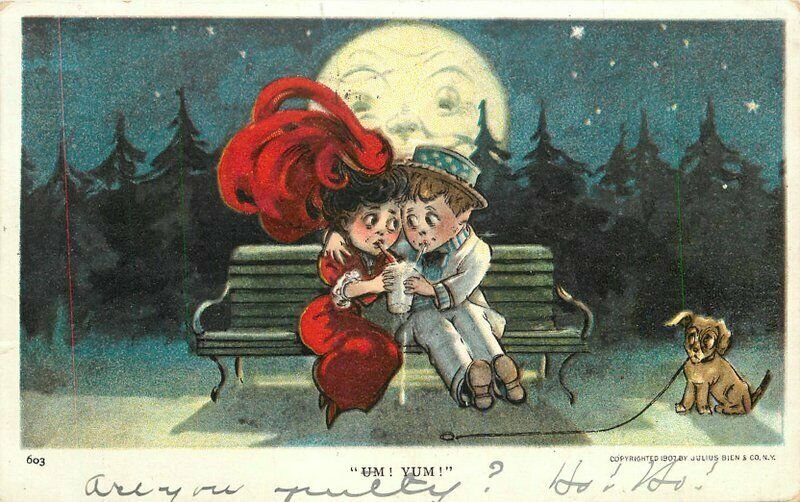 Comic Humor Moon Romance Dog 1907 Keystone Artist impression Postcard 21-7181