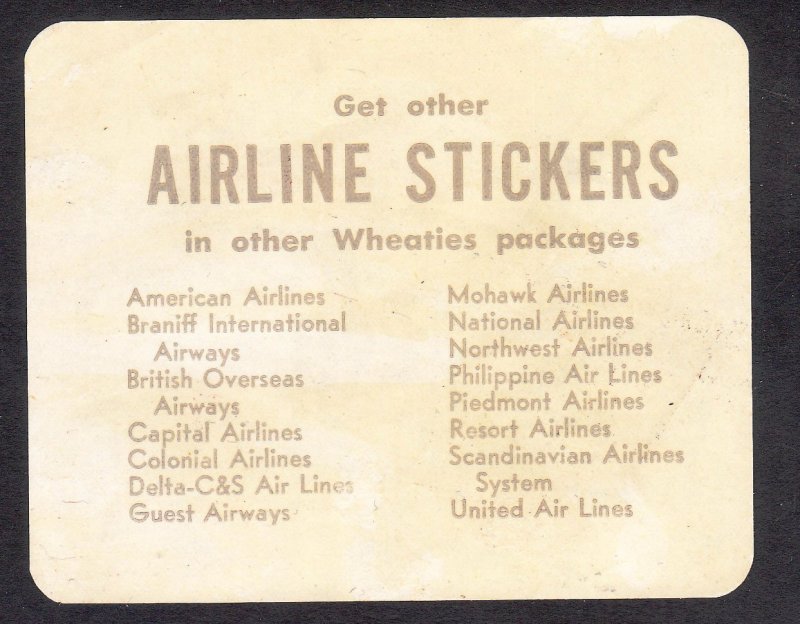 Wheaties Philippine Air Lines sticker “Route of the Orient Star”