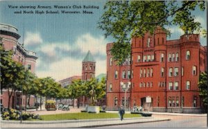Armory Womens Club Building North High School Worcester Mass C1940 Postcard KF6