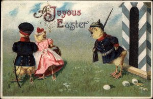 Easter Fantasy Chick Soldier Bayonet Helmet Uniform c1910 Vintage Postcard