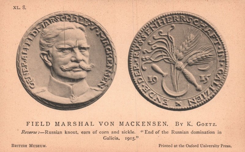 Vintage Postcard 1910s Field Marshal Von Mackensen K. Goetz Coins British Museum 