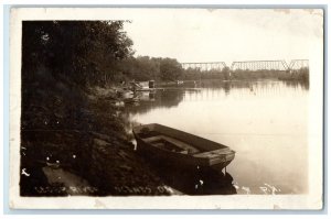 c1910's Boat Scene On Cedar Rapids Iowa IA, Bridge RPPC Photo Antique Postcard