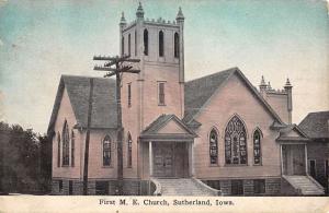 Sutherland Iowa First ME Church Street View Antique Postcard K106318