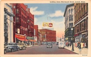 Looking down Merrimack Street in Lowell, Massachusetts