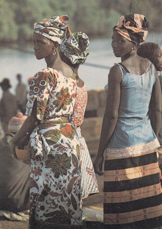 Girls Crossing River Zambia African Postcard