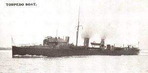 British Royal Navy HMS Torpedo Boat c.1910 Vintage  Postcard