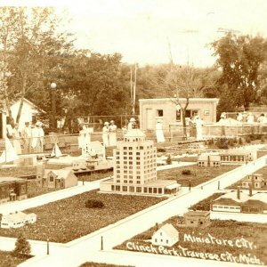 1935 Traverse City Michigan Miniature Town Clinch Park RPPC Real Photo A8