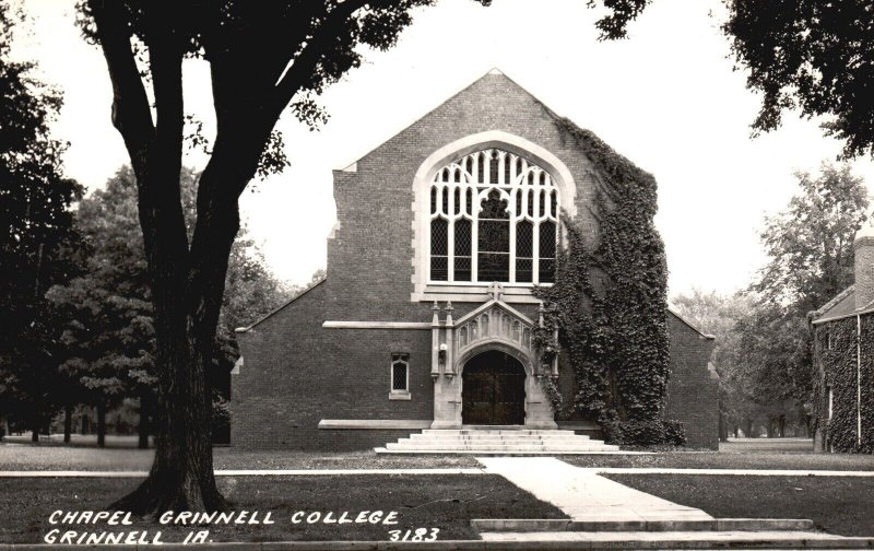 Postcard Real Photo Chapel Grinnell College Church Religious Grinnell IA RPPC