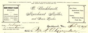 1894 BURKHARDT WISCONSIN C. BURKHARDT GRAIN DEALER BILLHEAD INVOICE Z640