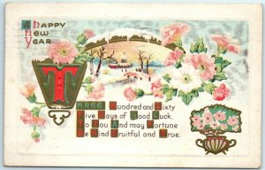 M-30240 A Happy New Year with Poem and Flowers Art Print