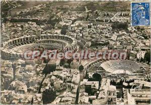 Postcard Modern Provence Arles (Bouche du Rhone) Aerial view the Arenes and t...