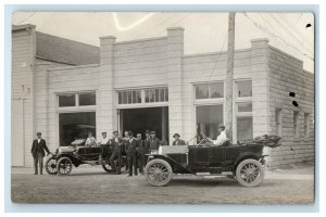 c1910's View From Street Antique Cars Boy Crowd Men RPPC Unposted Photo Postcard