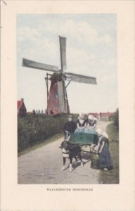 Netherlands Volendam Locals In Traditional Costume & Windmill