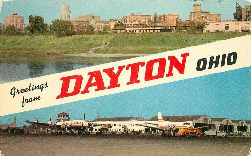 Ohio Dayton Skyline Municipal Airport 1960s Colorpicture Planes Postcard 22-2359