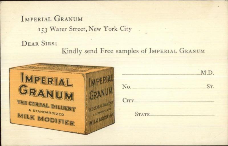 Imperial Granum Cereal Diluent Milk Modifier New York City c1905 Postcard