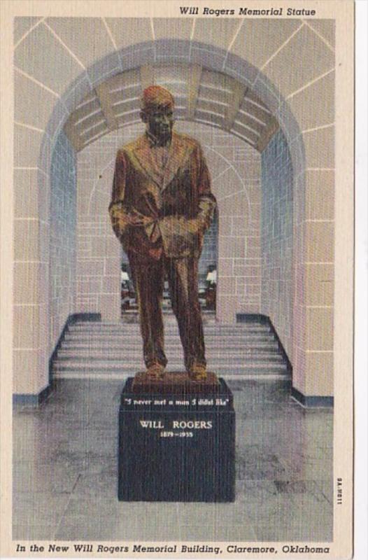 Oklahoma Claremore Will Rogers Statue In New Will Rogers Memorial Building Cu...