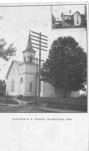 Ohio Postcard CROOKSVILLE Perry County1909 FLETCHER M.E. Church 2View 