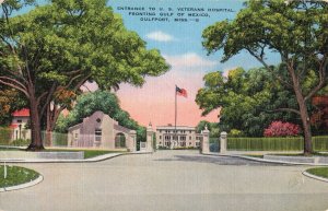 Veterans Hospital Gulfport Mississippi Flag Linen Postcard 2R5-50