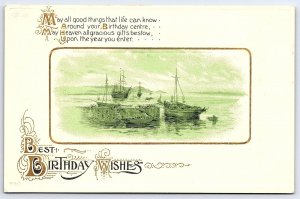 Best Birthday Wishes Sailing Boat In The Ocean Landscaped Posted Postcard