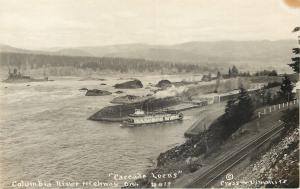 Columbia River Highway Oregon~Steamer in Cascade Locks~1920s Cross Dimmitt~RPPC