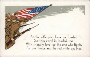 WWI Soldiers with Guns Rifles American Flag c1910 Vintage Postcard