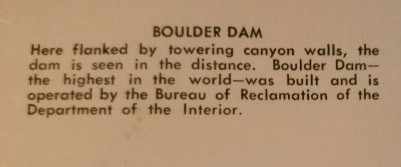 Vintage Postcard Boulder Dam Colorado River Arizona Nevada 1989   342