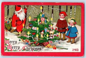 Christmas Postcard Santa Claus Hiding At The Tree Childrens Gift Worthington OH